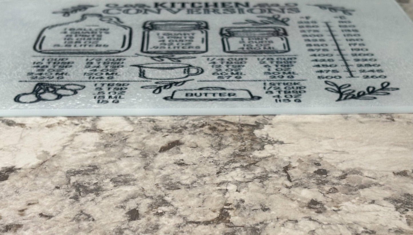 Glass Cutting Board with Kitchen Conversion Chart