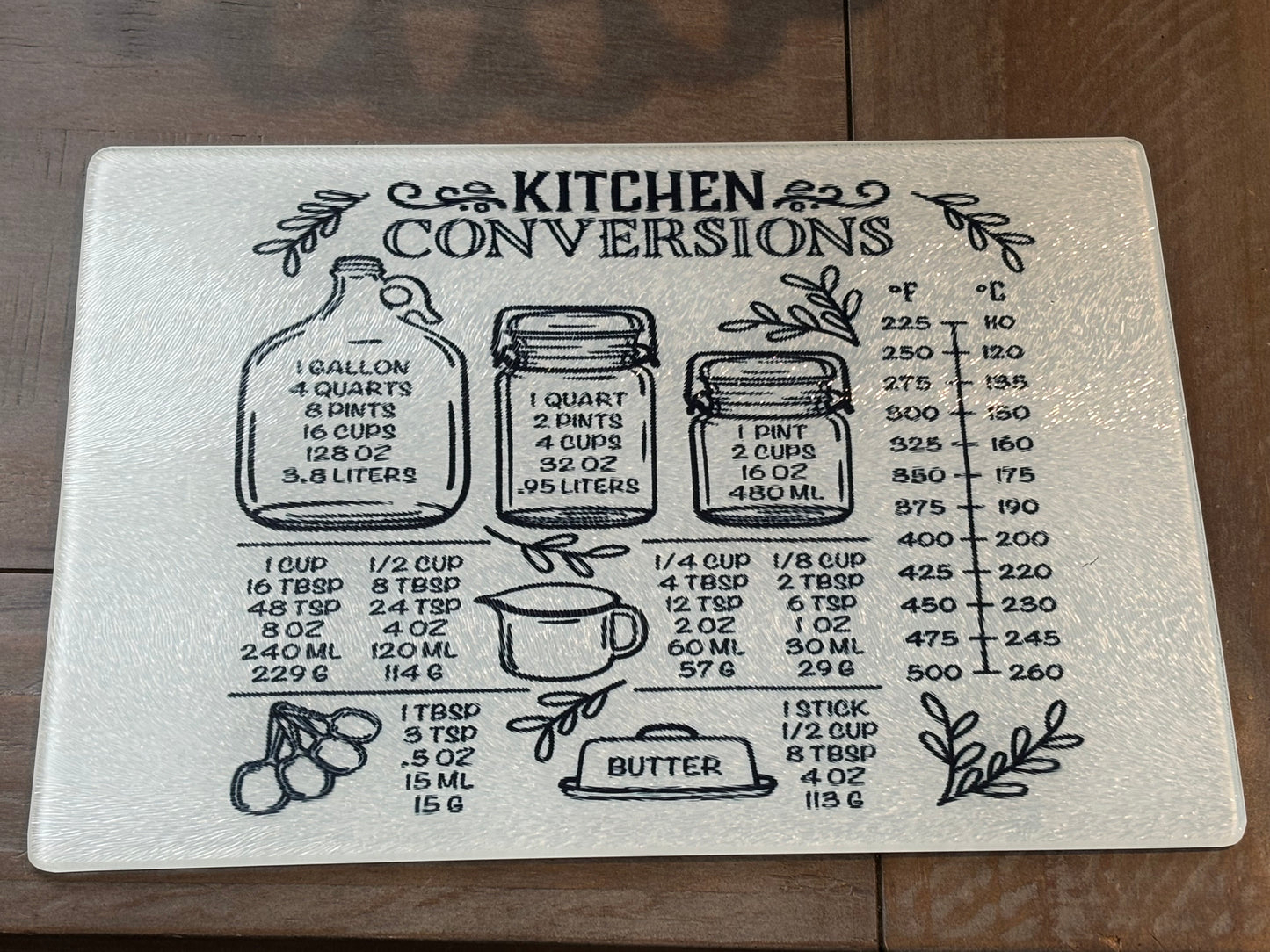 Glass Cutting Board with Kitchen Conversion Chart