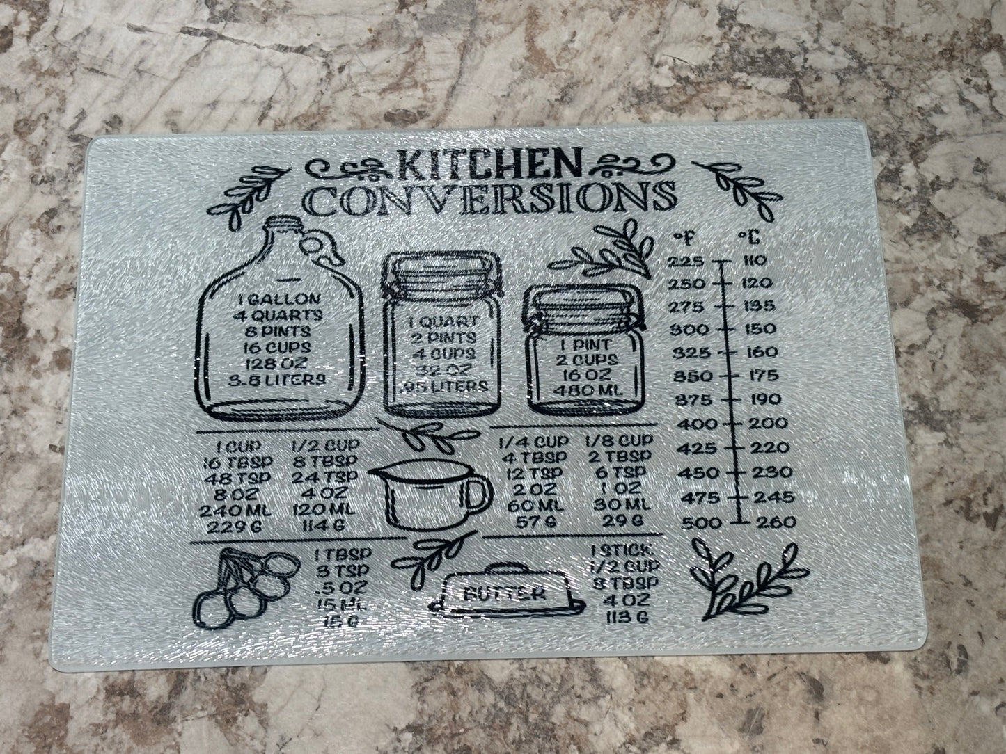 Glass Cutting Board with Kitchen Conversion Chart