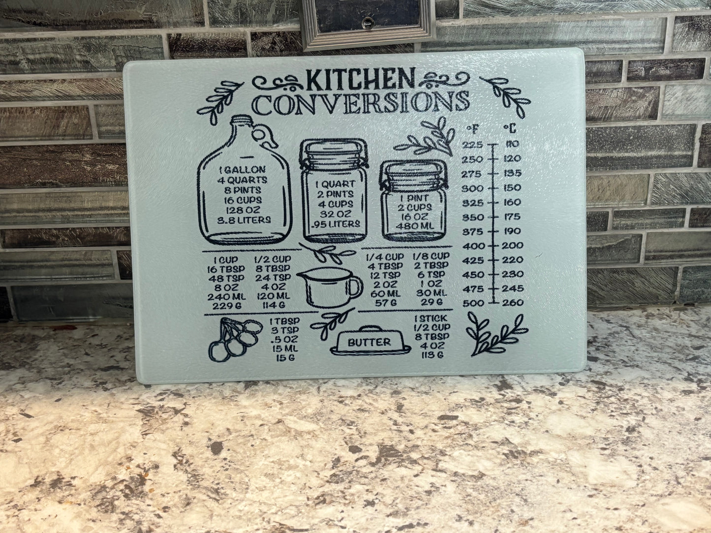 Glass Cutting Board with Kitchen Conversion Chart