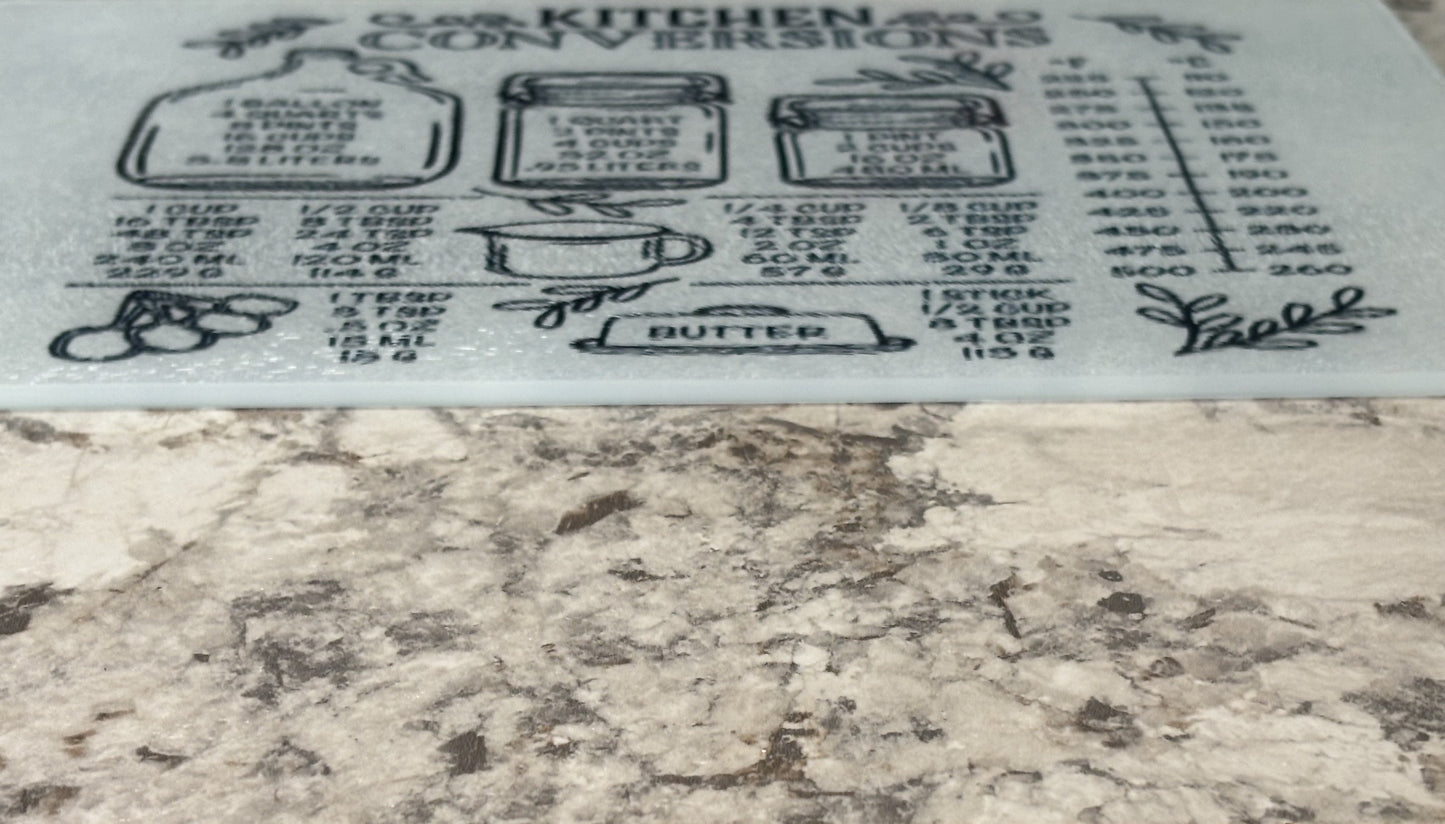 Glass Cutting Board with Kitchen Conversion Chart