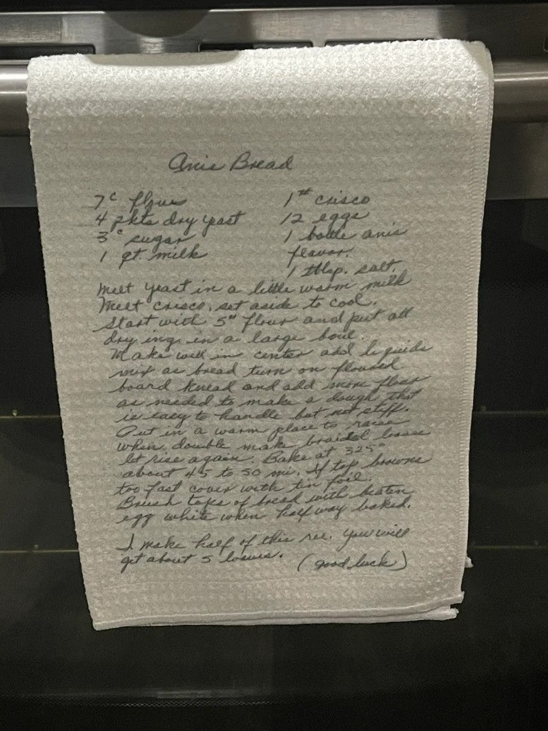 Your Handwritten Recipe or note on a Tea Towel