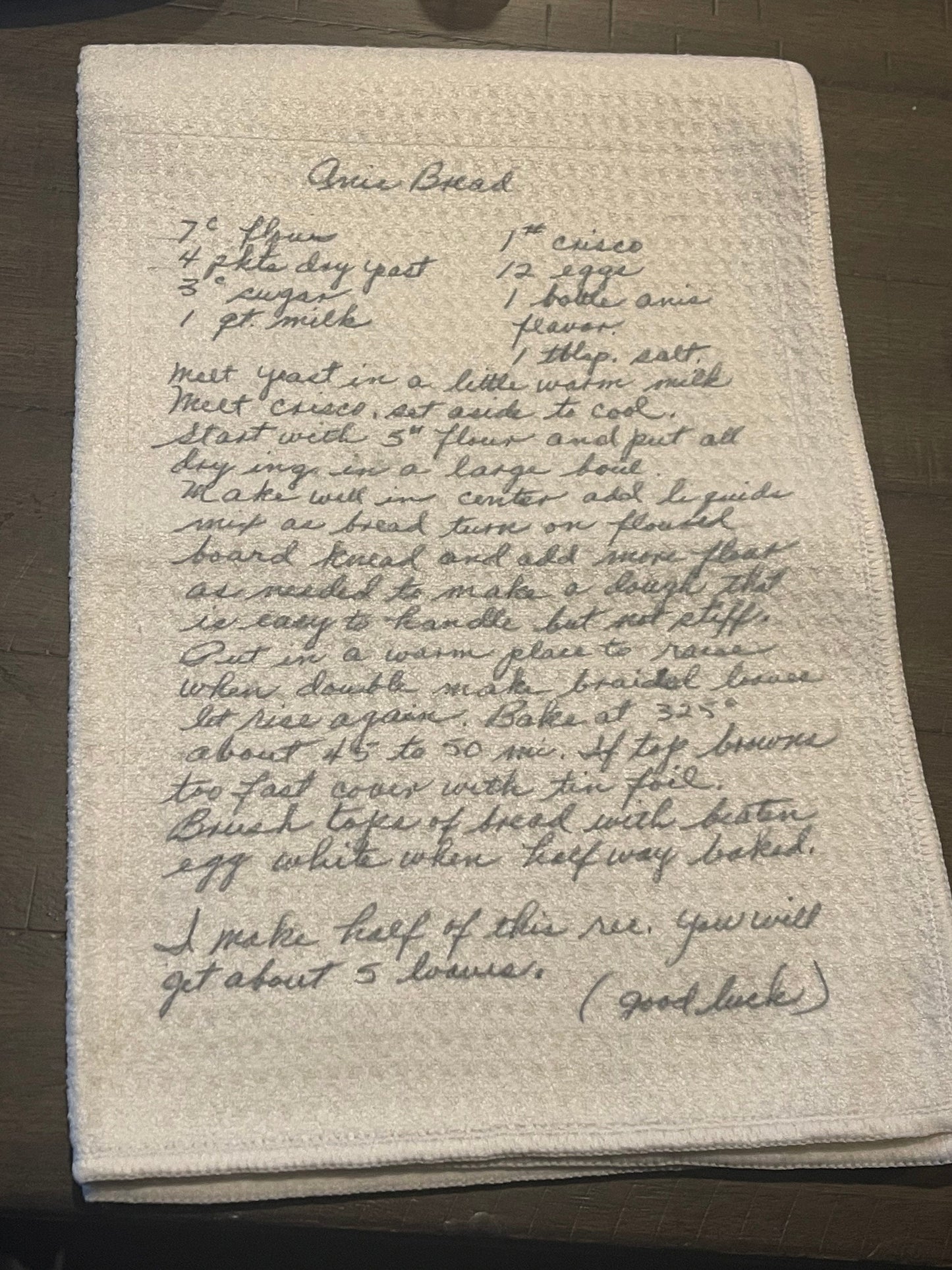 Your Custom Handwriting on a Tea Towel