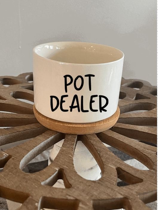 Small Succulent Pot with Bamboo Tray 3.15 inch