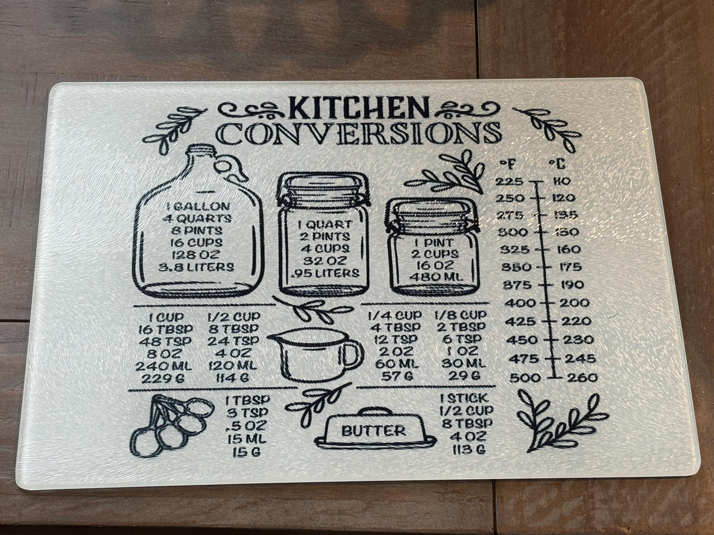 Glass Cutting Board with Kitchen Conversion Chart