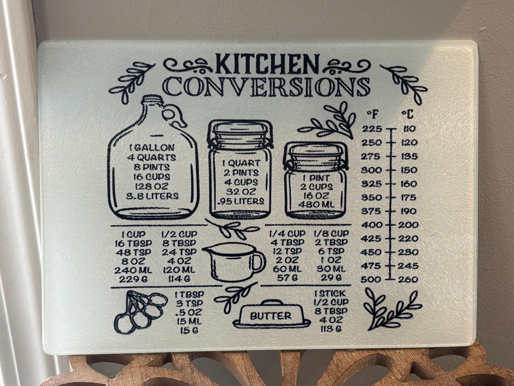 Glass Cutting Board with Kitchen Conversion Chart