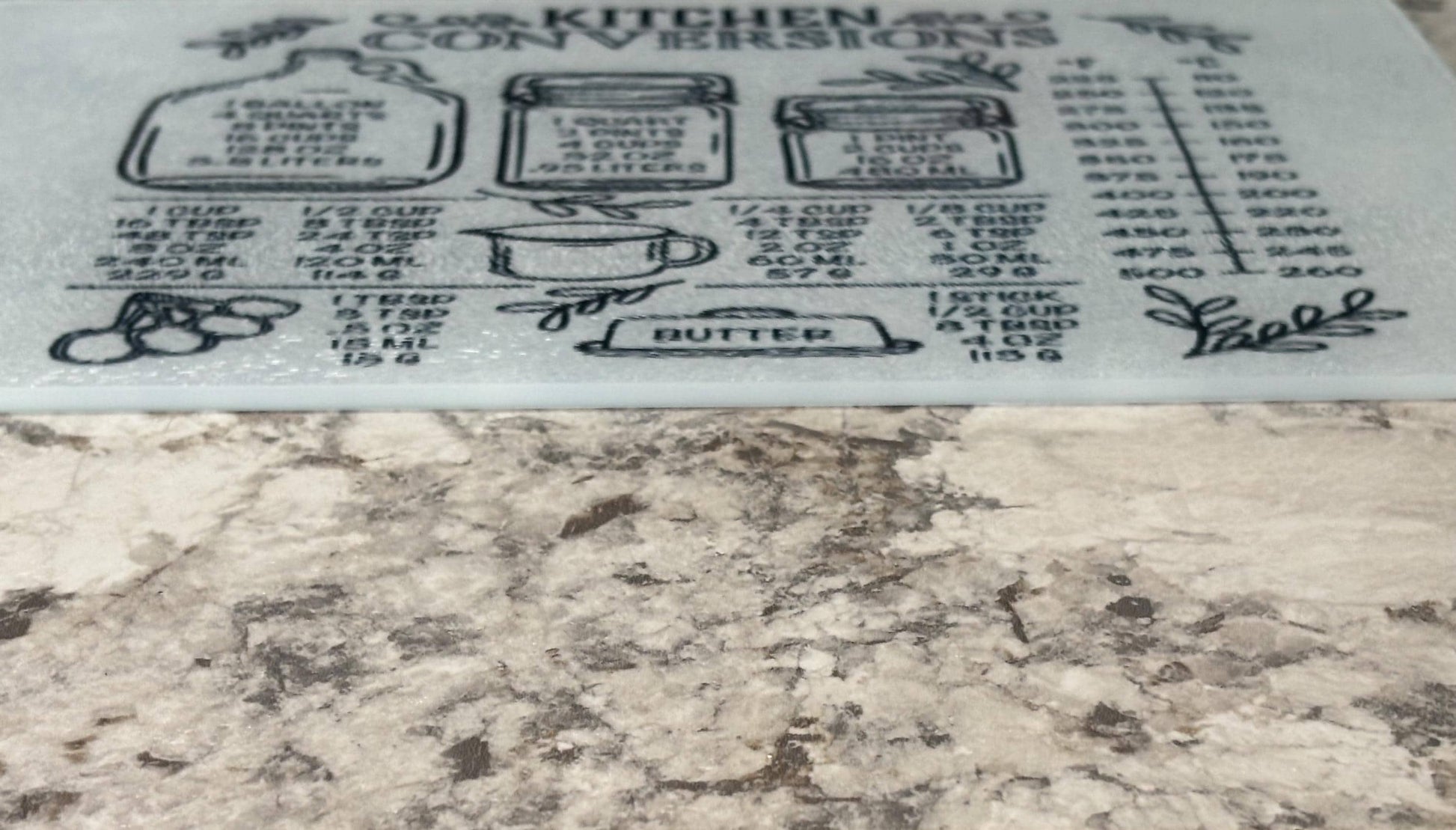 Glass Cutting Board with Kitchen Conversion Chart