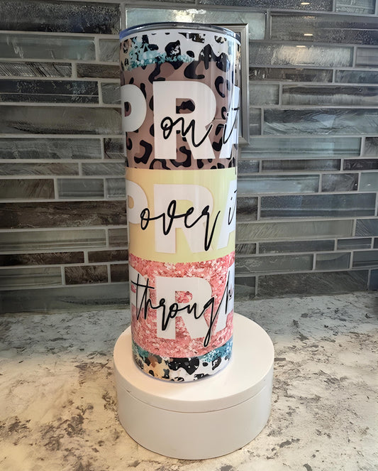Christian Leopard Print Tumbler, Pray On It, Pray Over It, Pray Through Scripture