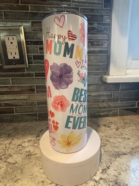 floral mom tumbler: Best Mom Ever, Happy Mommy Day, 20oz Insulated Cup